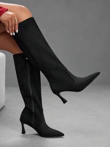 CUCCOO SZL Black Suede Pointed High-Heeled High Boots For Women, Thin Heels But Knee Boots In Autumn And Winter, Commuting Versatile Temperament - Black - View 3