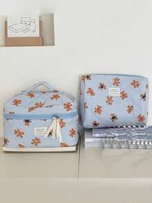 Found Favorite 1Pc/Set Cute Bear Pattern Large Capacity Multifunctional Cosmetie Bag ,Travel Makeup Bag ,Girls Make Up Bag ,Back To School Wallet Pouch Portable - Blue - View 7