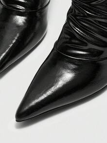 CUCCOO BIZCHIC Women's Black Pointed Toe New High Heel Wrinkled Leather Side Zipper Slim Leg Ankle Boots And Ankle Boots - Black - View 8