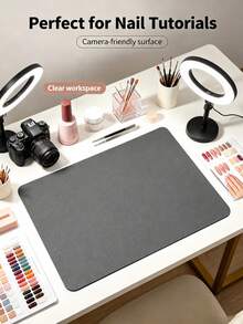 Waterproof And Durable Nail Art Table Mat, Made Of Waterproof And Soft PU Leather, Designed For Studio Tabletops And Foldable Nail Art Armrests. Ideal For Nail Artists In Salons And For Home Use. - Grey - View 10