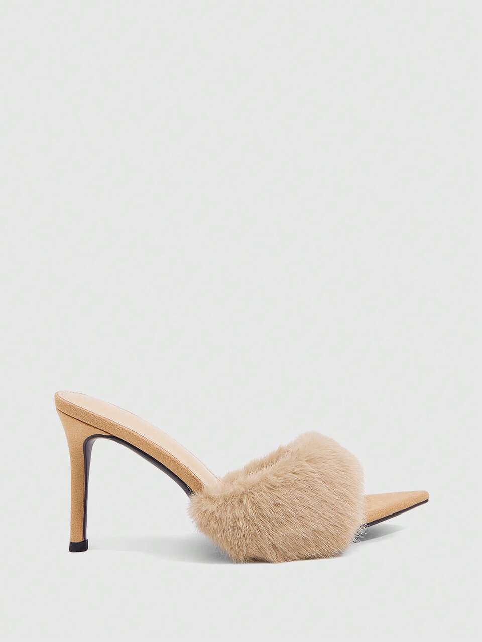 CUCCOO SZL Gentle And Sexy Apricot Plush High Heels Cool Slippers Women Wear Pointed Toes Fine Heels Hairy Drag Dating Party Commute