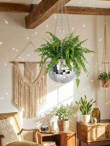 Disco Ball Silver Flower Pot With Chain Glass Mirror Hand-Made Handicrafts Suitable For Outdoor Gardens, Offices, Homes, Decorative Crafts - Multicolor - View 8