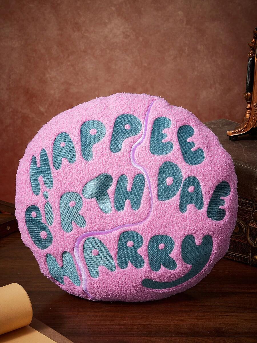 HARRY POTTER X SHEIN Birthday Cake Pink Letter Pattern Throw Pillow - Pink - View 1