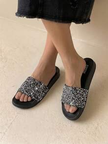 HighSole Woman Shoes Flat Simple Everyday Fashion Slippers For Summer Vacation Shoes Summer Spring Shoes Spring Break Easter For Casual Beach Style For Christmas - Black - View 3