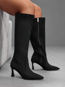 CUCCOO SZL Black Suede Pointed High-Heeled High Boots For Women, Thin Heels But Knee Boots In Autumn And Winter, Commuting Versatile Temperament - Black - View 2