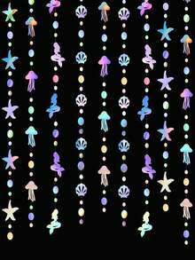 1/4Pcs Rainbow‑Themed Decorations For Birthday Parties, Bachelorette Parties And Ocean‑Themed Parties, Shimmering Mermaid Garlands And Holographic Paper Streamers With Jellyfish, Shell, Starfish And Pearl Elements - multicolor - View 2