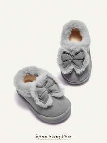 Cozy Pixies Girls Bow Decoration Grey Fashion Warm Winter Slippers For Outdoor Leisure Activities And Daily Home Wear - Grey - View 2
