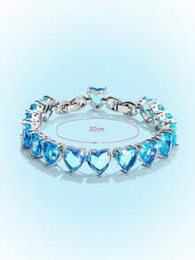 Popjeli Women's Turquoise Tennis Chain Bracelet Heart Cut Full  Crystal Stone SSparkling Adjustable Bracelet For Daily Party Jewelry - Blue Love Tennis Chain Bracelet - View 9
