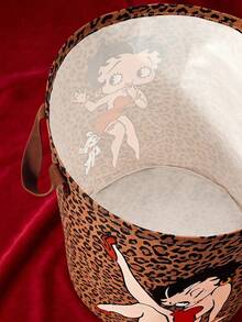 Betty Boop X POKOJA LAND 1 Piece – Cute Animal-Print, Large-Capacity, Foldable Round Storage Basket With Handles; Multi-Purpose Storage Basket For The Nursery. - leopard print - View 3