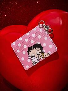 Betty Boop x SHEIN 1 Piece Pink Polka Dot Card Bag Keychain PU Leather Wallet With Keychain Buckle Bag Pendant - Multicolor - View 2