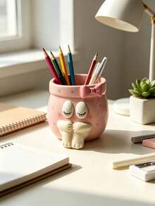 Cute Cartoon Shy Girl Hugging Legs Pen Holder, Large Capacity Makeup Brush Organizer, Entryway Storage Decorative Ornament - Girl pen holder - View 2