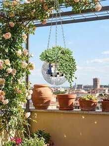Disco Ball Silver Flower Pot With Chain Glass Mirror Hand-Made Handicrafts Suitable For Outdoor Gardens, Offices, Homes, Decorative Crafts - Multicolor - View 7