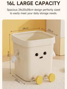 1Pc Cream Style Trash Can, Large Cute Cartoon Waste Bin, High Appearance Level Creative Garbage Bucket For Living Room Bedroom Kitchen Bathroom Household Storage - Multicolor - View 5