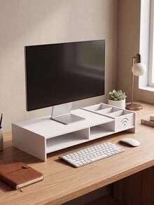 Penyangga Monitor Hitam, Braket Penyimpanan Meja dengan Tempat Pena dan Kompartemen Penyimpanan, Rak Angkat Komputer, Pengatur Keyboard Kantor/Pelajar. - Dudukan penguat WIFI - View 6