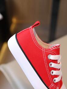 SHEIN Spring And Autumn Solid Color Children's Canvas Shoes Flat Bottom Non-Slip Breathable Lace-Up Girl Casual Shoes - Red - View 8