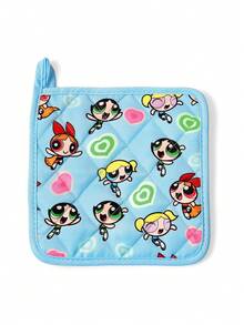 THE POWERPUFF GIRLS X SHEIN 1/2 Buah Set Alas Isolasi Dapur Motif Kartun Lucu, Alas Isolasi, Wajib Ada untuk Memanggang di Dapur, Mengisolasi Sumber Panas Secara Efektif, Tunggal/Kombinasi - Biru - View 2