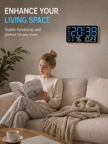 Large Digital Wall Clock With Temperature, Calendar, Alarm And Night Light, Big LED Display, RGB Color, Clock For Wall, Room Decor, Home Bedroom Decor Gifts, Batteries Not Included - multicolor - View 3