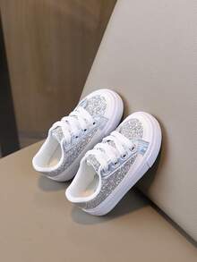 SHEIN 2025 Spring New Bright Color Girls' Sports Shoes Canvas Comfortable Casual Children's Sneakers Red Flat Casual Shoes Girls' Slip-On Shoes - Silver - View 6
