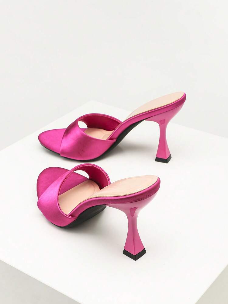CUCCOO SZL Women Shoes Stiletto Round Toe Slippers Sexy Fashion Red Satin Women's High Heel Sandals Dating Shopping Party Valentine's Day - Hot Pink - View 6