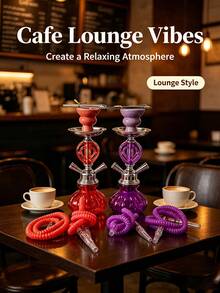 1Set Mini Glass Hookah Set, Single/Double Hose Shisha Pipe, Portable Smoking Water Pipe For Home Party Travel, No Electricity Needed, Lightweight Durable Glass, Multiple Colors Available - one-size - View 2