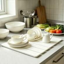 1pc Quick Drying Dish Mat, Silica Gel Absorbent Pad, Water Absorption Kitchen Counter Storage Mat, Rollable Dish Drying Rack, Non-Slip Sink Side Pad - Multicolor - View 6