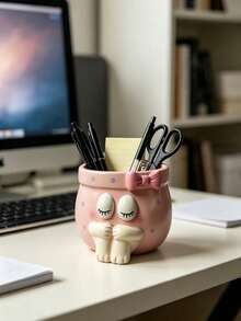 Cute Cartoon Shy Girl Hugging Legs Pen Holder, Large Capacity Makeup Brush Organizer, Entryway Storage Decorative Ornament - Girl pen holder - View 5