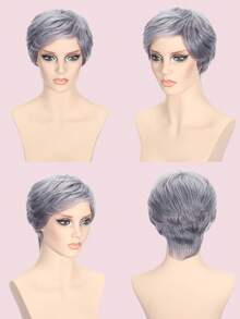 Short Grey Bangs Straight Wig, Daily Wear, Real Human Hair, None Lace Front Wigs Machine Made Wig Lightweight Short Wig - SGray - View 6