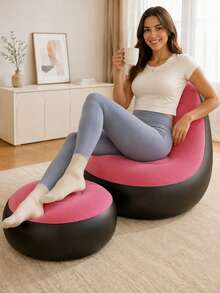 1pc Inflatable Sofa With Footrest, Flocked Surface Air Couch For Adults, Portable Waterproof Camping Lounge Chair With Footstool, Home & Outdoor Use - Chair - View 13