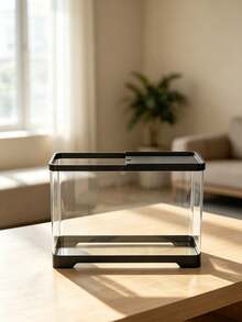 Desktop Paludarium With Cover, Clear Household Turtle Tank, Multi-Purpose Ecosystem Aquarium For Goldfish And Hydroponic Plants, Mini Landscape Fish Tank Suitable For Living Room Decor - Black - View 6