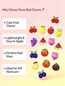 100/200/500Pcs Flatback Fruit Nail Charms – Mini Strawberry Cherry Apple Watermelon Resin Gems, Cute Cartoon Nail Decor For DIY Craft - Multicolor - View 8