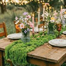 1‑Pack Artificial Moss Mat, DIY Faux Moss, Artificial Moss Table Runner For Wedding Table Centerpiece, Fairy Garden, Indoor Green Grass Wall, Party Office Home Bedroom, Fall Wedding & Halloween Decor - Green - View 1