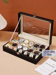 1Pc Large‑Capacity Leather Watch Storage Box, Premium Watch & Jewelry Display Case, Durable Organizer For Home Collection & Daily Use - Multicolor - View 1