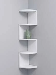 1pc Creative 5‑Tier Semi‑Circular Corner Wall‑Mounted Storage Shelf, Floating Corner Bookshelf Display Rack For Bedroom Living Room, Light Bar Not Included - White - View 5