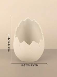 1PC Standard Size Cracked Eggshell Shape Succulent Planter Flower Pot With Creative Minimalist White Finish Cracked Texture Design For Desktop Home Office Garden Balcony Display Decorative Indoor Plant Container Essential - A - View 2