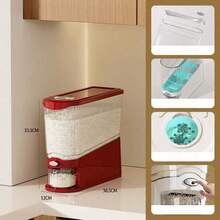 1 Piece Large Capacity Rice Storage Bucket With Measuring Cup Moisture Proof Insect Resistant Airtight Sealed Grain Storage Container Multipurpose Household Sealed Bin For Kitchen Pantry Home Use Grain Pet Supplies Storage Organization - Rose Red - View 7