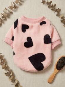 PETSIN 1 Pc Pet Puppy & Kitty Pink Flannel Heart Print Warm Crew Neck - Multicolor - View 3