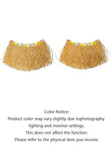 1pc Tropical Raffia Style Table Skirt With Colorful Flower Decor, Hawaiian Luau Beach Themed Party Table Surround, Summer Birthday Pool Party Table Decorations Supplies - Khaki - View 8