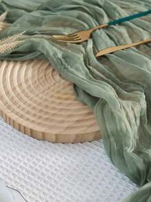 90*180cm Bohemian Polyester Table Runner, Sage Green Solid Color Wrinkle Textured Table Cloth, Fabric Table Mat For Holiday Dining Room Bedroom Decoration, Wedding Party Housewarming Gift - Green - View 8