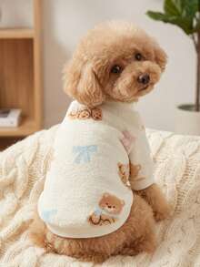 PETSIN 1 Pc Cute Scarf Bear Bow Printed Pet Autumn/Winter Thick Flannel Pet Warm Clothes - Multicolor - View 2
