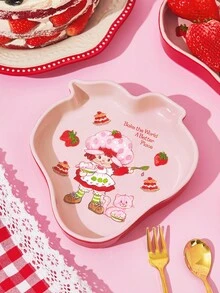 Strawberry Shortcake X SHEIN طبق/صحن بنمط فراولة لطيف، آمن للاستخدام في الميكروويف وغسالة الأطباق، يمكن استخدامه لتقديم الوجبات الخفيفة والفواكه والكعك، وتخزين مفاتيح المدخل والإكسسوارات، أفكار هدايا - الأحمر - مشاهدة 2