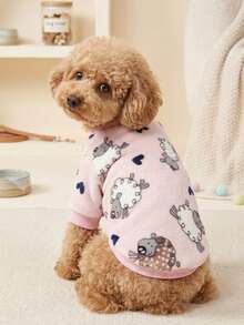 PETSIN 1 Pc Pet Cat Dog Universal Cute Pink Lamb Pattern Printed Fashion Plush Warm Elastic Comfortable Dog Round Neck - Multicolor - View 2
