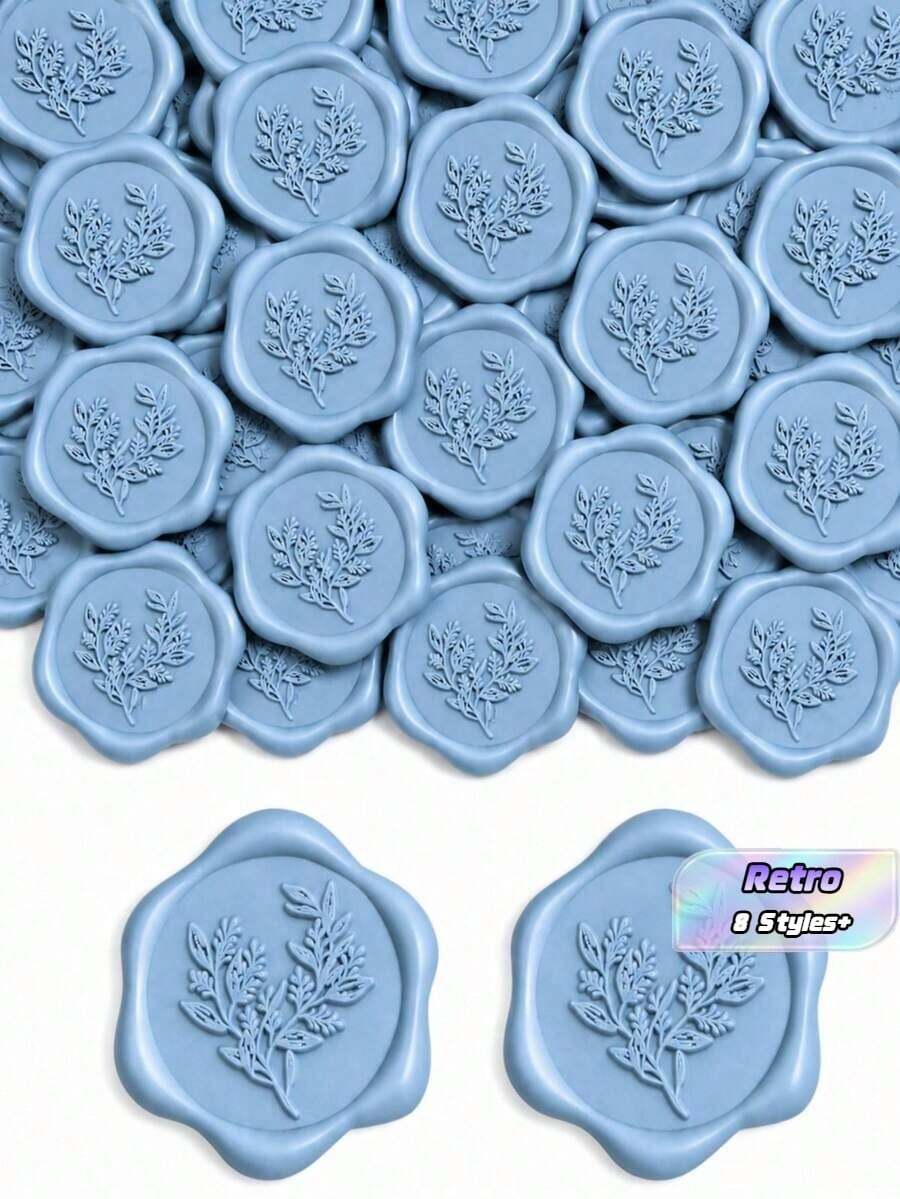 20/30/50/100 Pcs Wax Seal Stickers, Wedding Invitation Envelope Sealing Stickers, Self-Adhesive Envelope Sealing Stickers, Suitable For Weddings, Invitations, Envelopes, Gift Wrapping, Christmas And Other Events. - Dusty Blue - View 1