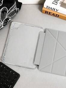 A Transparent Acrylic Y-Fold Gray Tablet Case For IPad 11iPad (A16) 12 Inch 11th Generation 2025 Model: Multi-Fold Adjustable Viewing Angle Bracket, Built-In Pen Slot, High-Transmission Acrylic Back Shell, Shockproof, Sleep/Wake, Simple/Classic - Grey - View 6