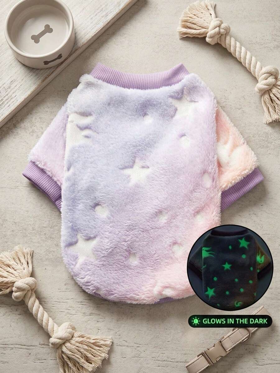 PETSIN (附夜燈) 星空漸層色印花法蘭絨寵物衣服，不含帽子，紫色，1件 - 彩色 - 查看 1