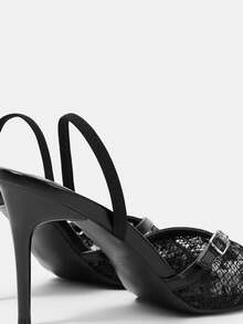 CUCCOO HITCHD Women's Fashion And Sexy Round Lace Embroidered Thread Bead Mesh Fabric, Thin Belt Contrasting Metal PU Material, Small Edge Buckle. Fine Heel Color M - Black - View 5