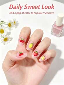 100/200/500Pcs Flatback Fruit Nail Charms – Mini Strawberry Cherry Apple Watermelon Resin Gems, Cute Cartoon Nail Decor For DIY Craft - Multicolor - View 6