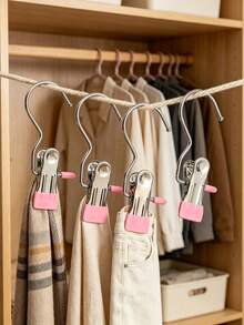 10pcs High Quality Stainless Steel Clothes Clips, Adjustable Metal Pants Rack With Clips, Laundry Clips With Hooks, Portable Hanging Clothes Clips For Clothing, Pants, Skirts, Decoration, Spring, Minimalist, Summer Tops - Multicolor - View 19