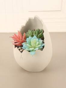 1PC Standard Size Cracked Eggshell Shape Succulent Planter Flower Pot With Creative Minimalist White Finish Cracked Texture Design For Desktop Home Office Garden Balcony Display Decorative Indoor Plant Container Essential - A - View 6