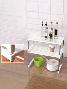 Estantería vertical, estructura de soporte de acero inoxidable, panel de plástico, longitud ajustable, adecuada para almacenamiento en la cocina, almacenamiento en el hogar, almacenamiento en dormitorios, almacenamiento de utensilios de cocina, decoración de habitaciones, adecuada para la cocina - Acero inoxidable + blanco - Ver 6