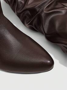 CUCCOO SZL Retro Gentle Style Women Autumn And Winter Commute Dating Solid Color Round Toe High Tube Fine Heel Natural Pile Pleated Tube Elegant Long Tube Fa - Coffee Brown - View 5